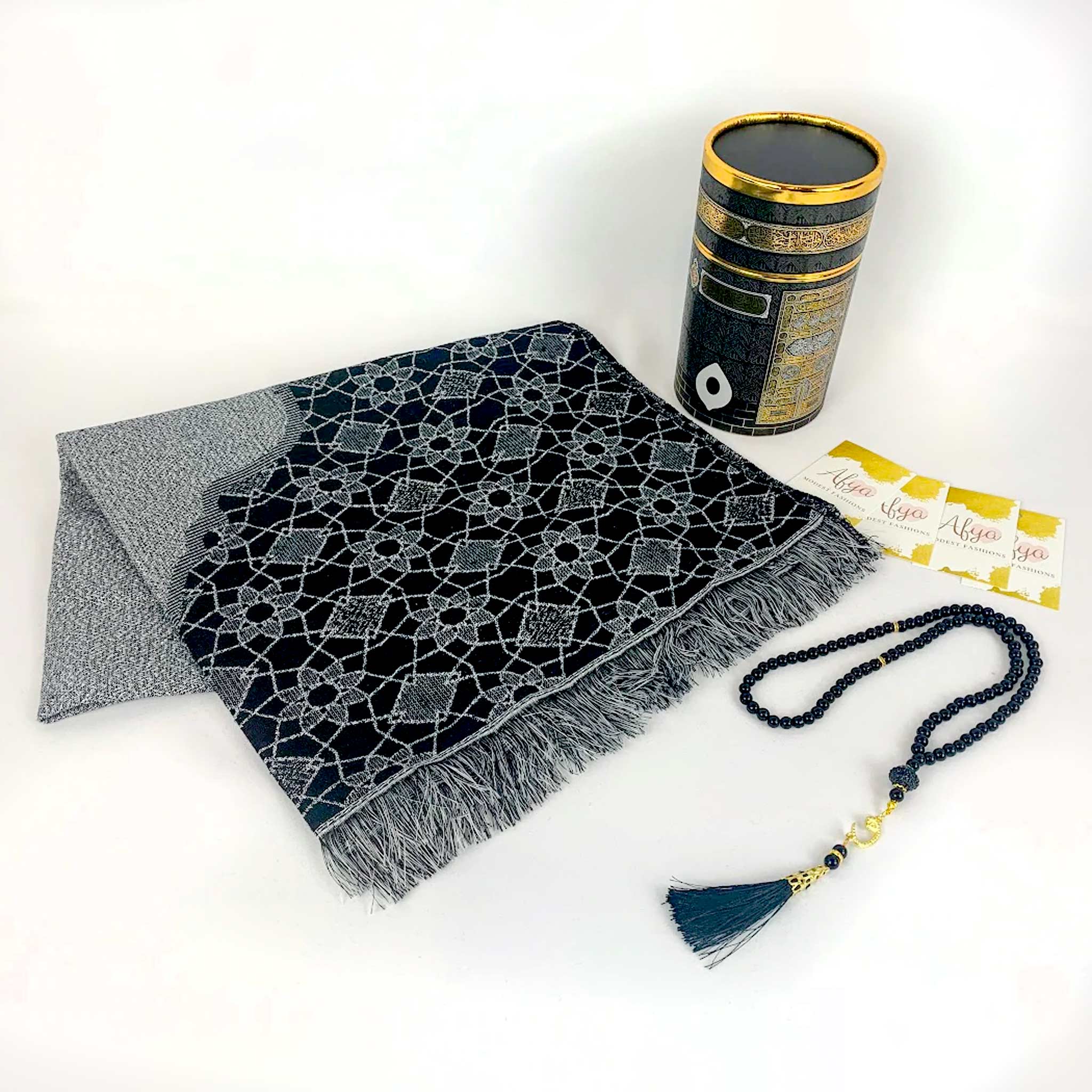 Kaaba Design Praying Mat and Tasbih Set