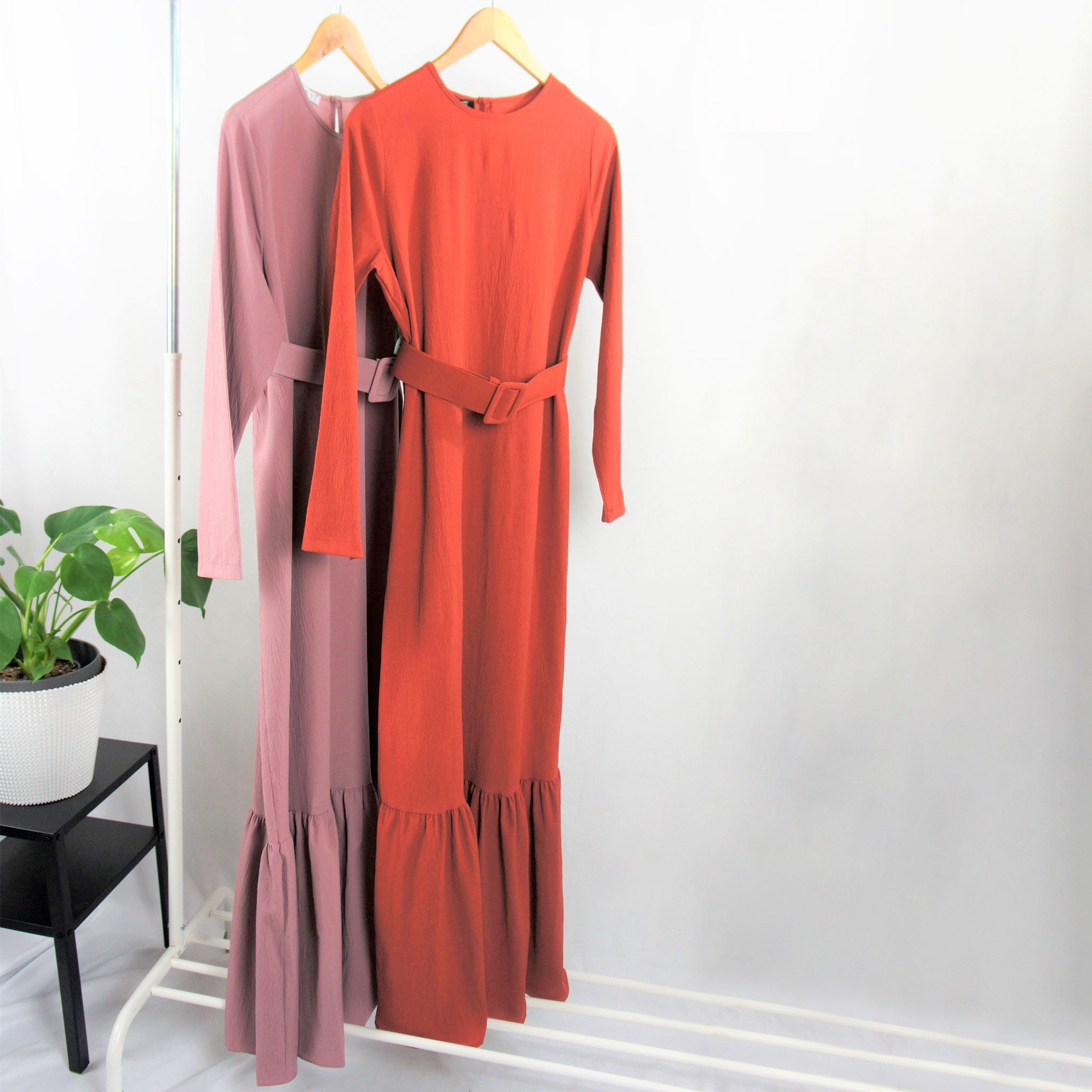 Terra Cotta Crew neck Unlined Modest Dress