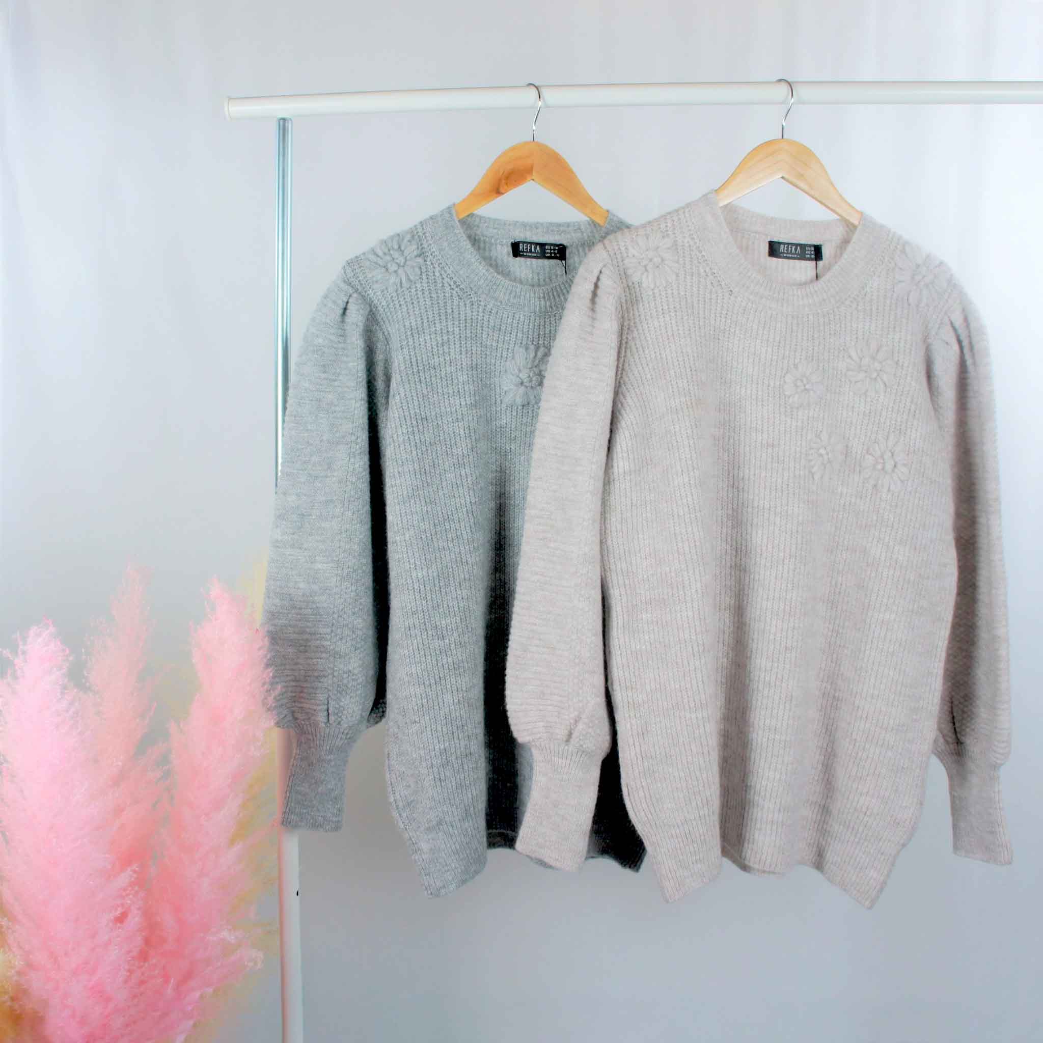 Stylish Modest Fashion Crew Neck Sweater Beige and Grey
